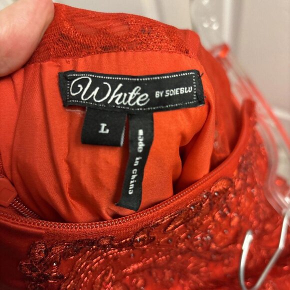 NWT Red Beaded Satin Lace Off Shoulder Ball Gown. White By Soieblu. Formal. Sz L - Picture 15 of 15